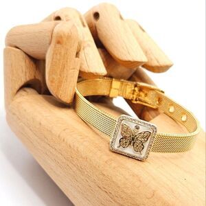 Charming Gold Filigree Butterfly Mesh Belt Bracelet with CZ Accents